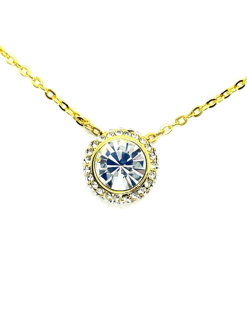 Solitaire Bezel Pendant Necklace with Lab-Grown Sapphire Austrian Crystals, 17"